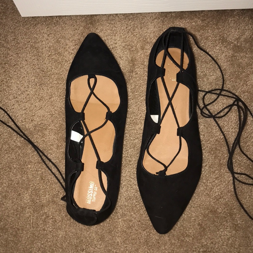 Black Ballet Wrap Up Ankle Flats.